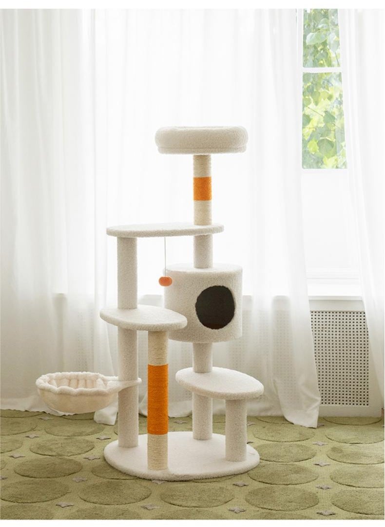 Cat tree, Cat tower, Cat scratching post, White Cream Style Cat Tree Plus - Orange Color Size- 65cm X 38cm X 124cm