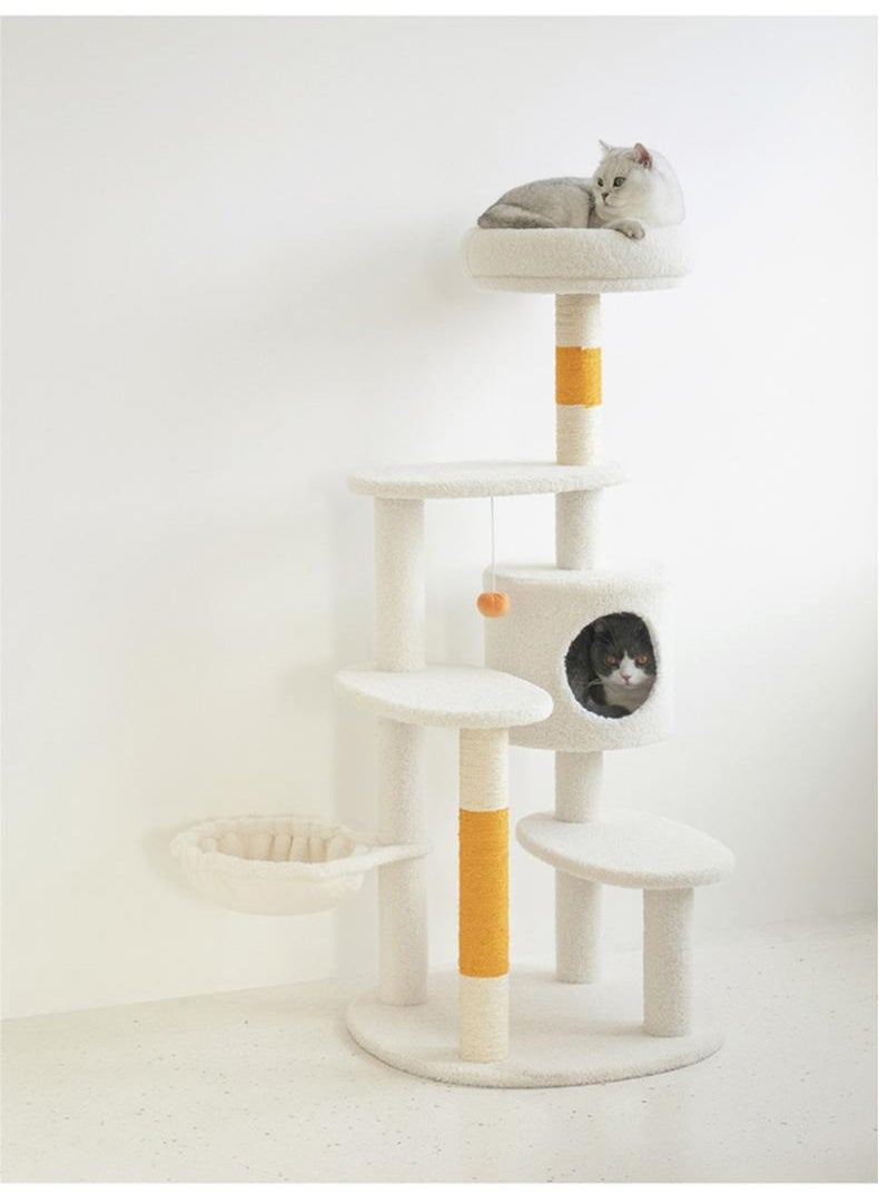 Cat tree, Cat tower, Cat scratching post, White Cream Style Cat Tree Plus - Orange Color Size- 65cm X 38cm X 124cm