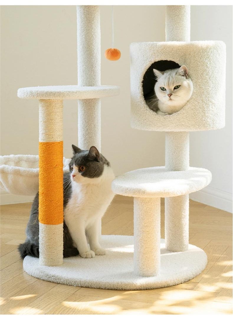 Cat tree, Cat tower, Cat scratching post, White Cream Style Cat Tree Plus - Orange Color Size- 65cm X 38cm X 124cm