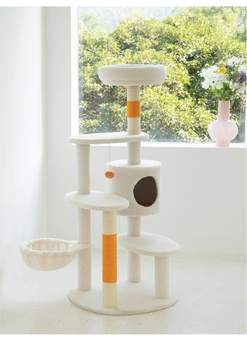 Cat tree, Cat tower, Cat scratching post, White Cream Style Cat Tree Plus - Orange Color Size- 65cm X 38cm X 124cm