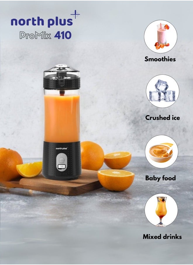 NorthPlus ProMix410 Portable Blender for Smoothies & Shakes, USB Rechargeable, 6 Blades, BPA-Free, Travel-Friendly, Compact Design, Ideal for Gym, Home & Office (Black)