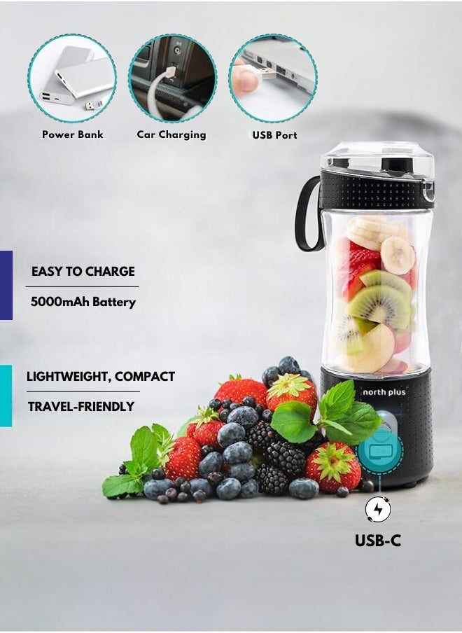 NorthPlus ProMix410 Portable Blender for Smoothies & Shakes, USB Rechargeable, 6 Blades, BPA-Free, Travel-Friendly, Compact Design, Ideal for Gym, Home & Office (Black)