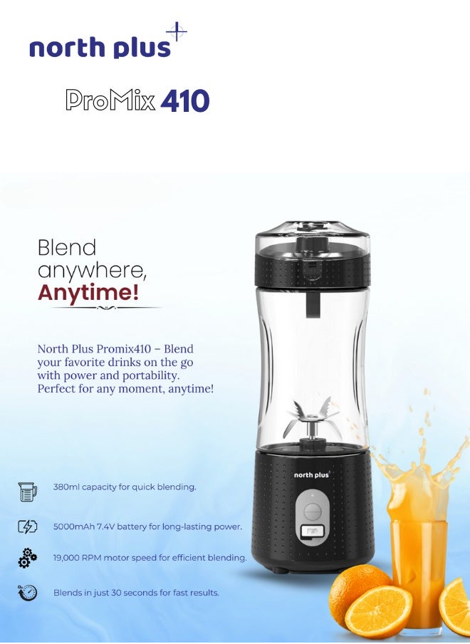 NorthPlus ProMix410 Portable Blender for Smoothies & Shakes, USB Rechargeable, 6 Blades, BPA-Free, Travel-Friendly, Compact Design, Ideal for Gym, Home & Office (Black)