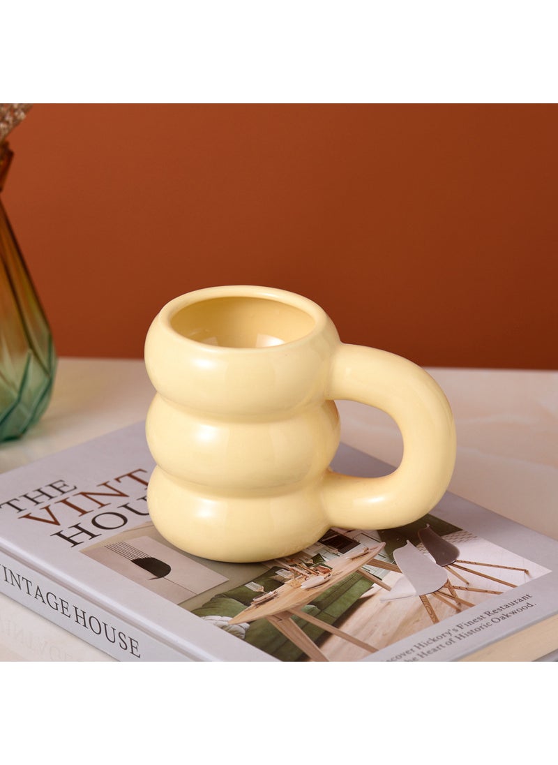 Creative Ceramic Mug Large Handle High Capacity Yellow