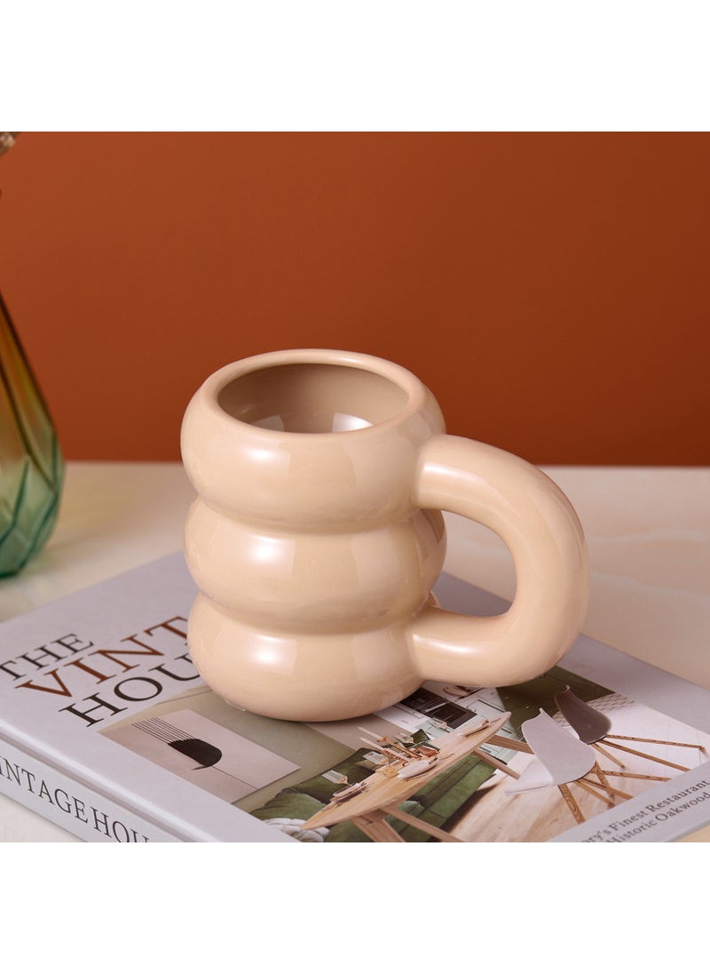 Creative Ceramic Mug Large Handle High Capacity Khaki