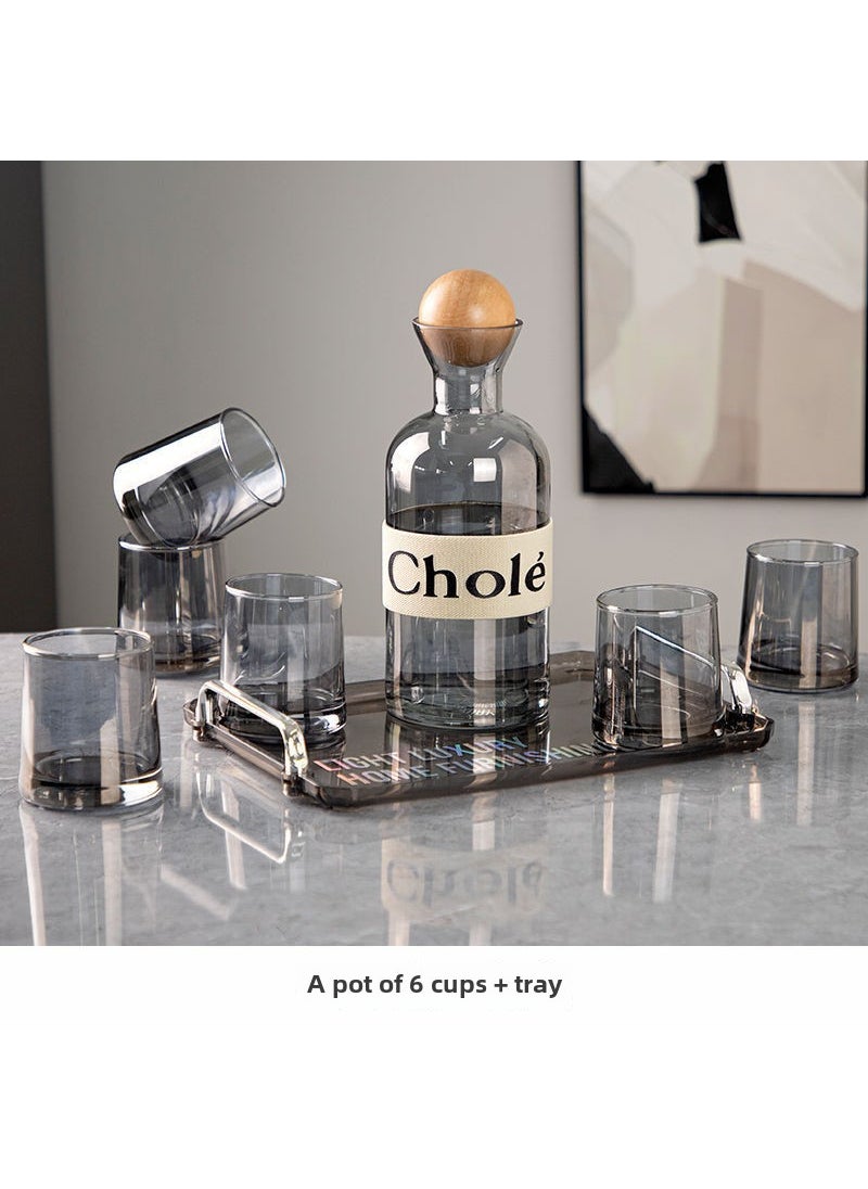 Nordic Glass Cup Tray Set for Home [Manager recommended] a pot of 6 cups plus tray