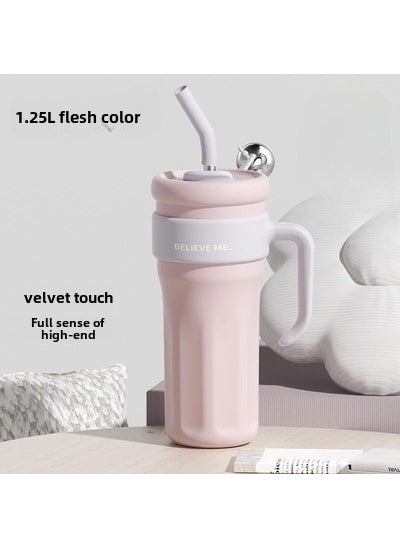 New Large Insulated Cup High Aesthetic Straw Handle Stainless Steel Fleshy 1250ML