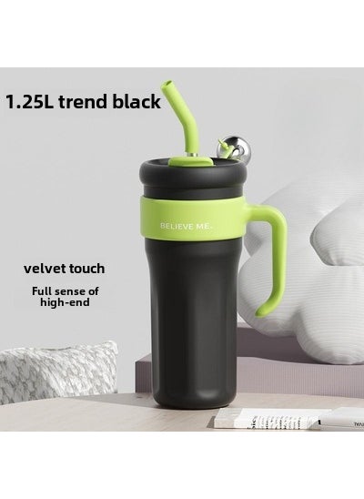 New Large Insulated Cup High Aesthetic Straw Handle Stainless Steel Black 1250ML