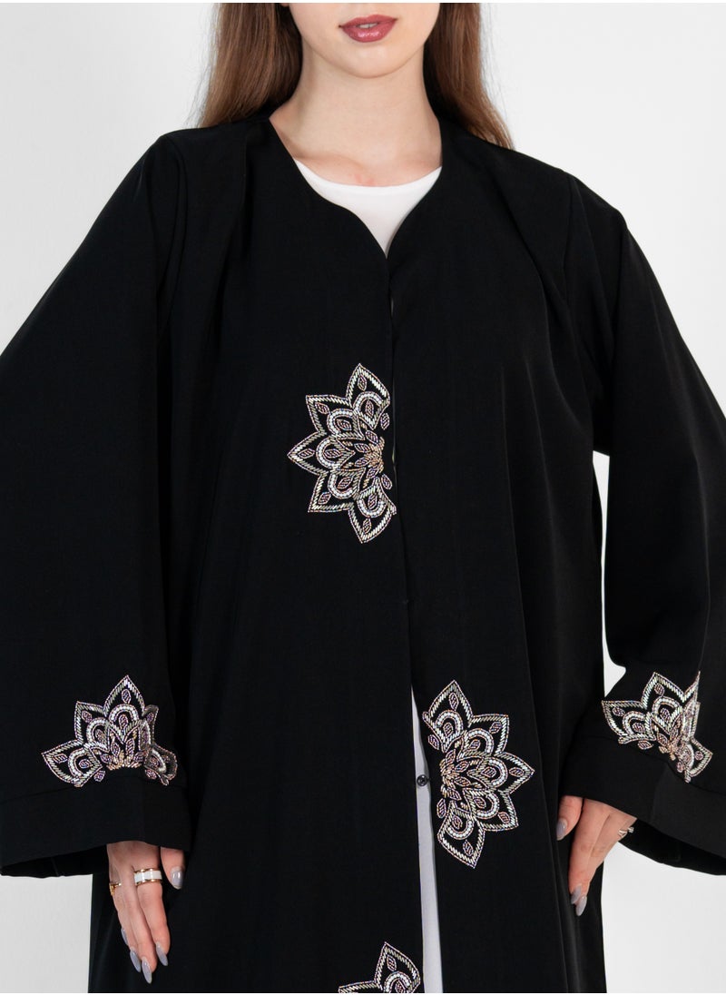 Pink Blossom Embroidered Abaya wide sleeves