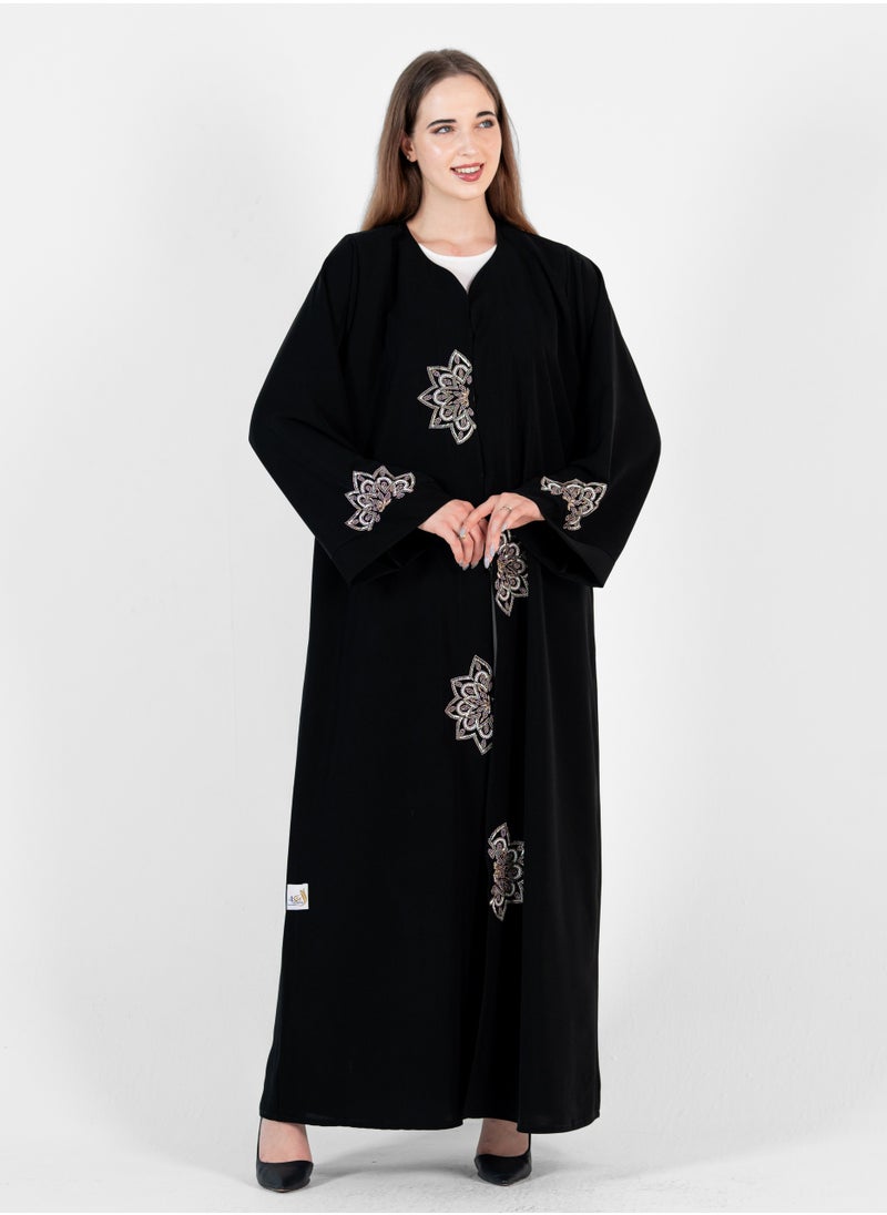 Pink Blossom Embroidered Abaya wide sleeves