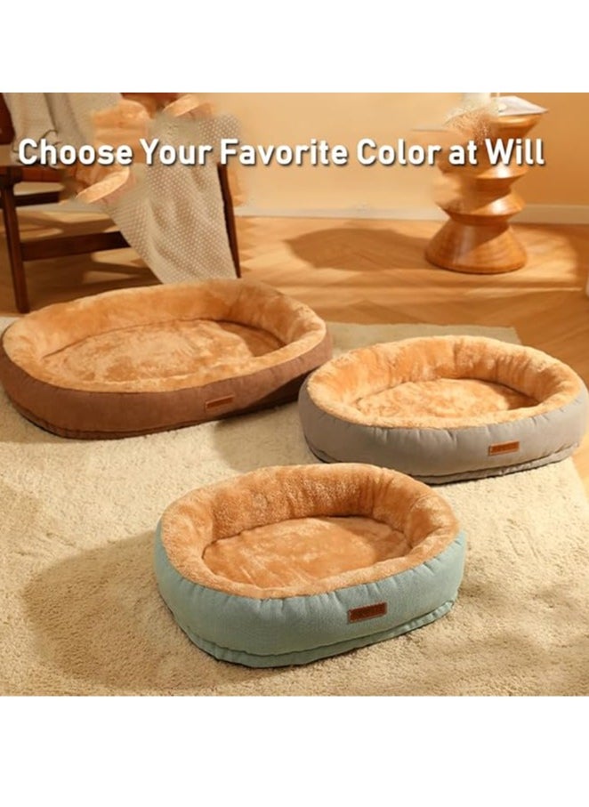 Cat Dog Bed Pet Beds Washable, Oval Cat Bed Nest Calming Cat Dog Beds Indoor Non-Slip Cat Dog Cotton Cushion Beds, Ultra Soft Calming Pet Beds for Indoor Cats Dogs, Water-Resistant Bottom