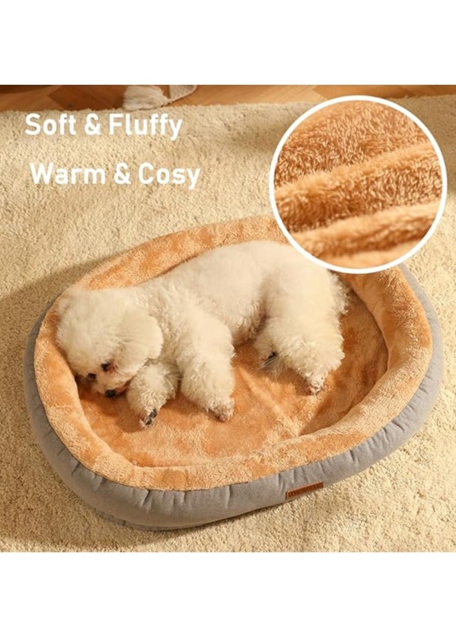 Cat Dog Bed Pet Beds Washable, Oval Cat Bed Nest Calming Cat Dog Beds Indoor Non-Slip Cat Dog Cotton Cushion Beds, Ultra Soft Calming Pet Beds for Indoor Cats Dogs, Water-Resistant Bottom