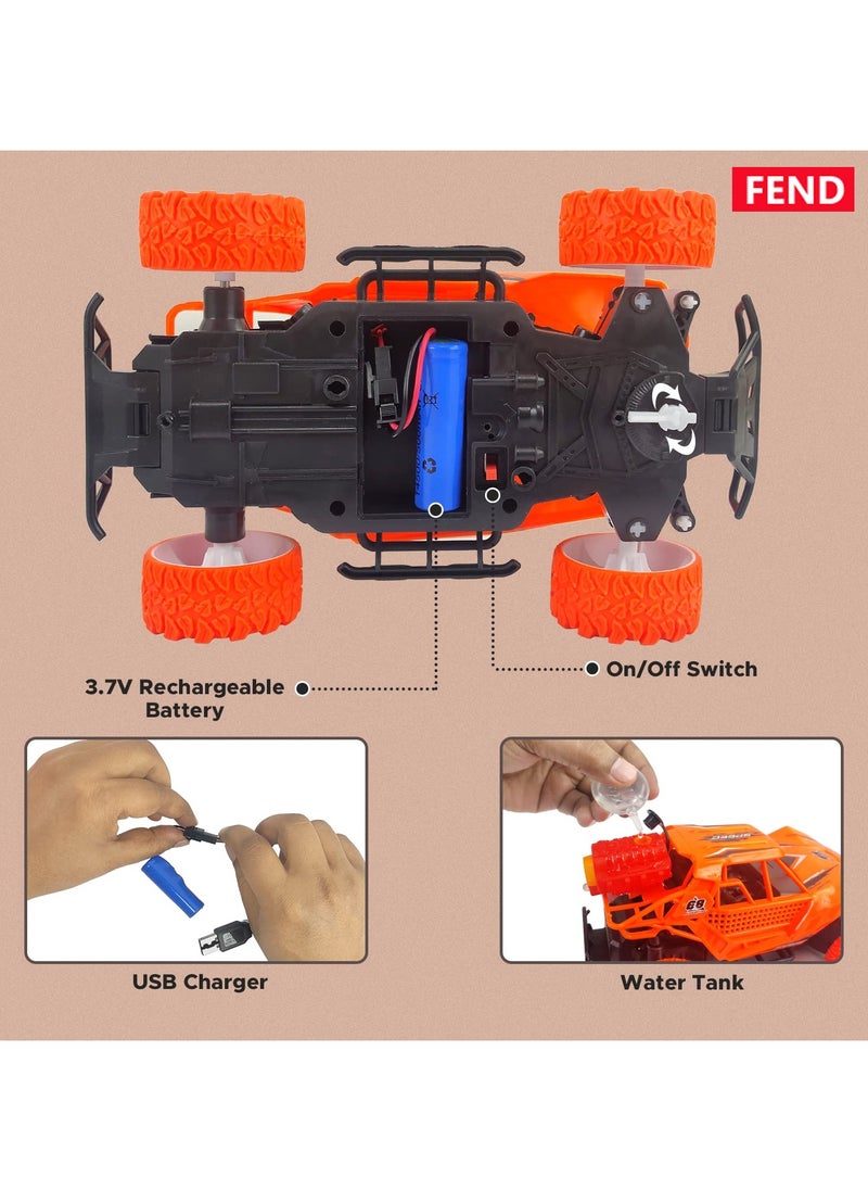 Fend Rechargable Remote Control Water Spray Runner Climbing Car with Rear Fog LED Light for Kids Orange