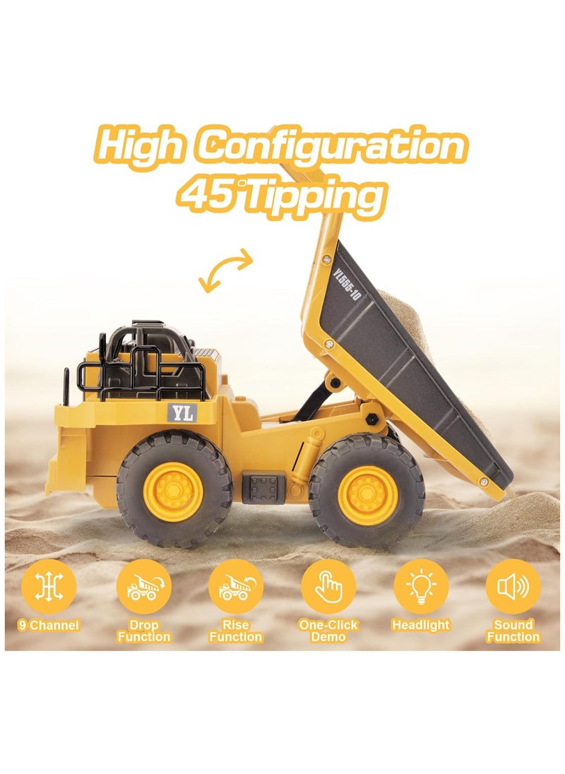 Remote Control Dump Truck with light Yellow RC Dump Truck Toys Construction Vehicle with Rechargeable Battery for Kids Boys Ages 5 age+