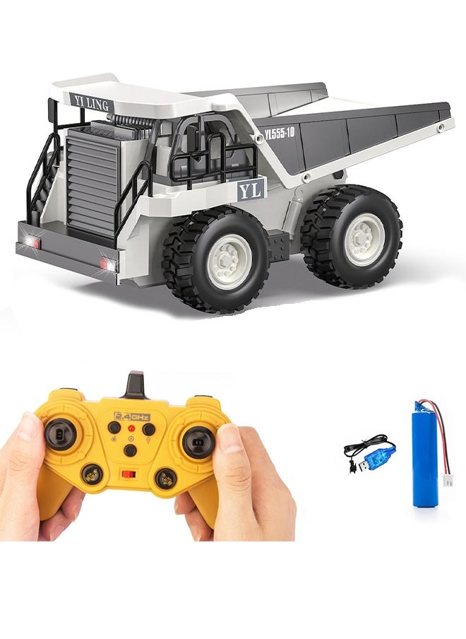 Remote Control Dump Truck with light White RC Dump Truck Toys Construction Vehicle with Rechargeable Battery for Kids Boys Ages 5 age+