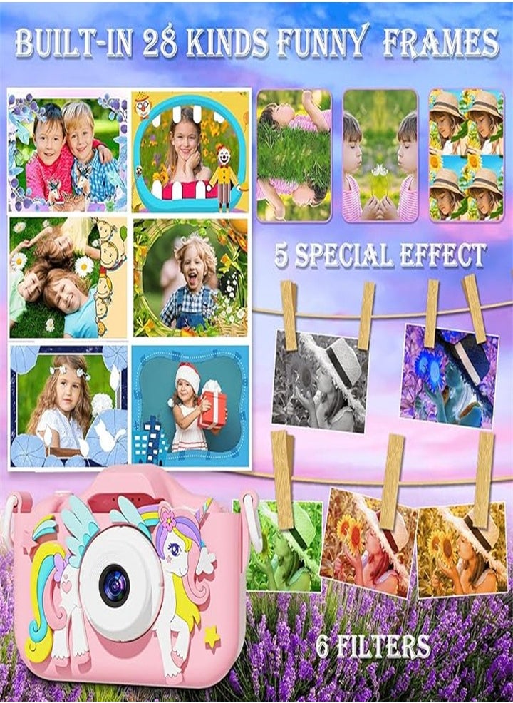 Unicorn Kids Camera for 6 7 8 9 10 11 12 Years Old Girls/Boys Birthday Holiday Gifts Children Selfie Digital Camera Toy with 32G TF Card