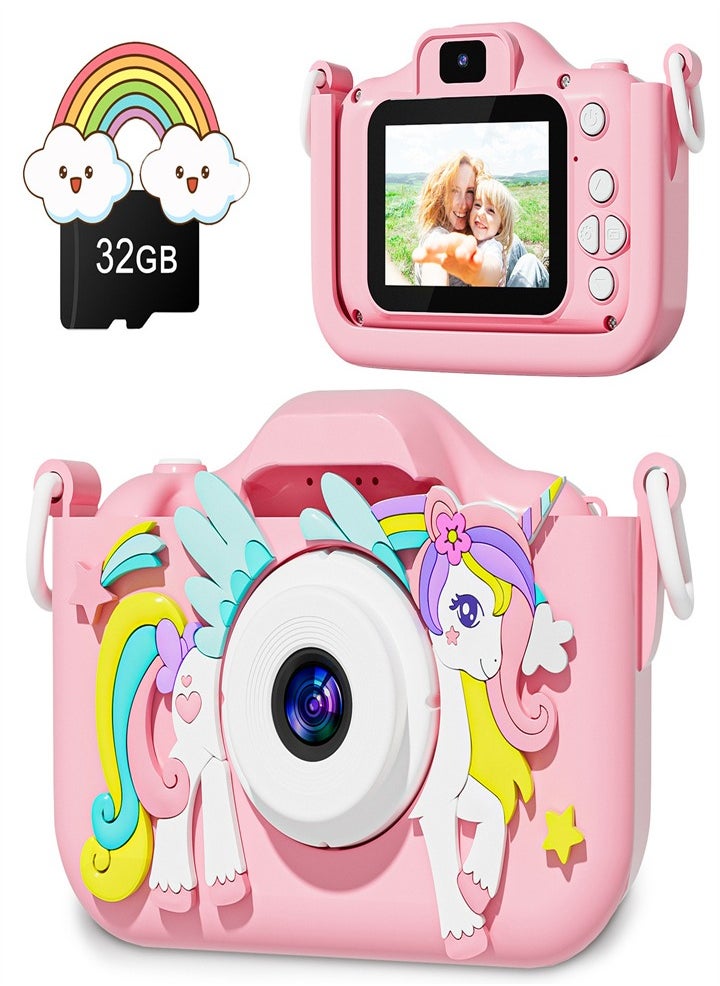 Unicorn Kids Camera for 6 7 8 9 10 11 12 Years Old Girls/Boys Birthday Holiday Gifts Children Selfie Digital Camera Toy with 32G TF Card