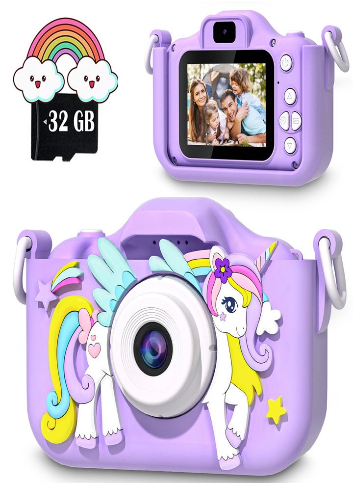 Unicorn Kids Camera for 6 7 8 9 10 11 12 Years Old Girls/Boys Birthday Holiday Gifts Children Selfie Digital Camera Toy with 32G TF Card