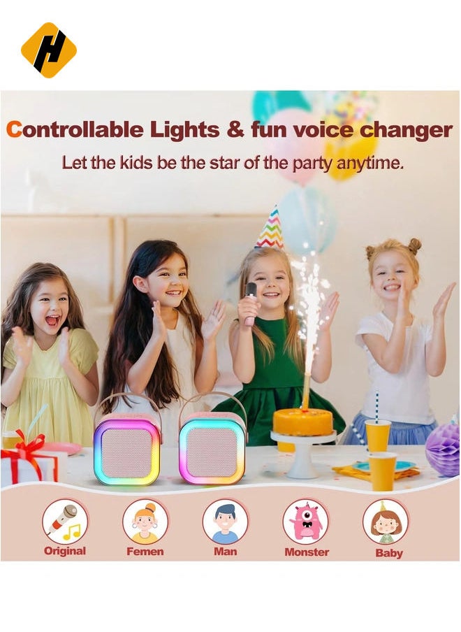 Karaoke Machine for Kids – Cute & Portable Bluetooth Speaker with Wireless Microphone, Loud Sound, Perfect Birthday Gift for Girls 3-12 Years Old, Beige (Dual MicroSpeaker)