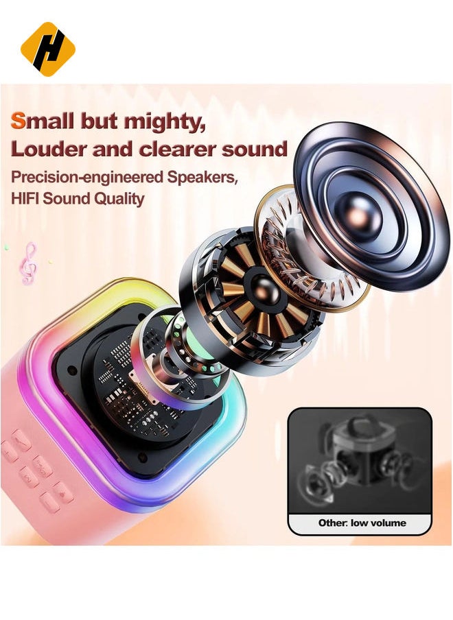 Karaoke Machine for Kids – Cute & Portable Bluetooth Speaker with Wireless Microphone, Loud Sound, Perfect Birthday Gift for Girls 3-12 Years Old, Beige (Dual MicroSpeaker)