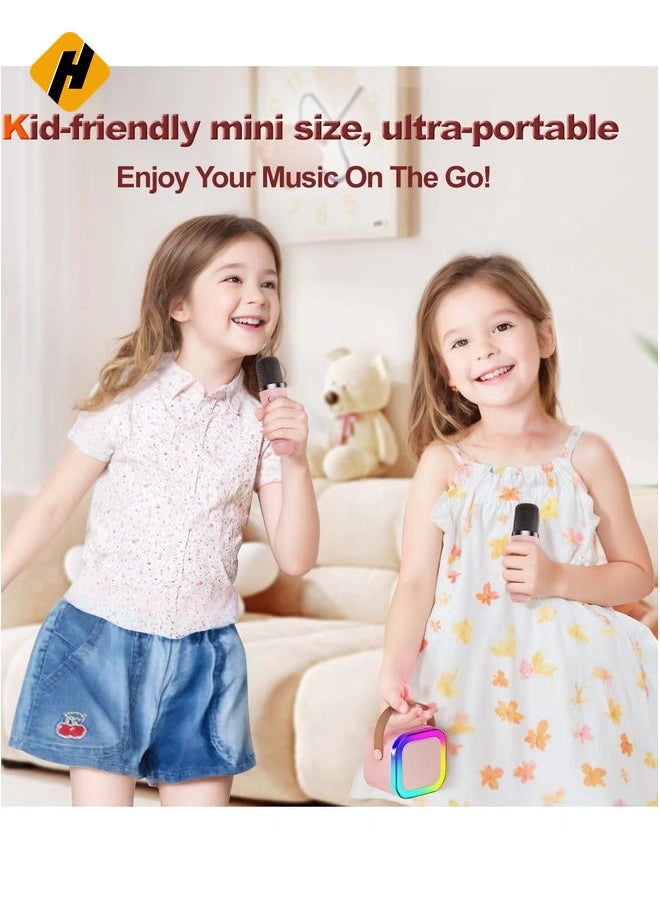 Karaoke Machine for Kids – Cute & Portable Bluetooth Speaker with Wireless Microphone, Loud Sound, Perfect Birthday Gift for Girls 3-12 Years Old, Beige (Dual MicroSpeaker)