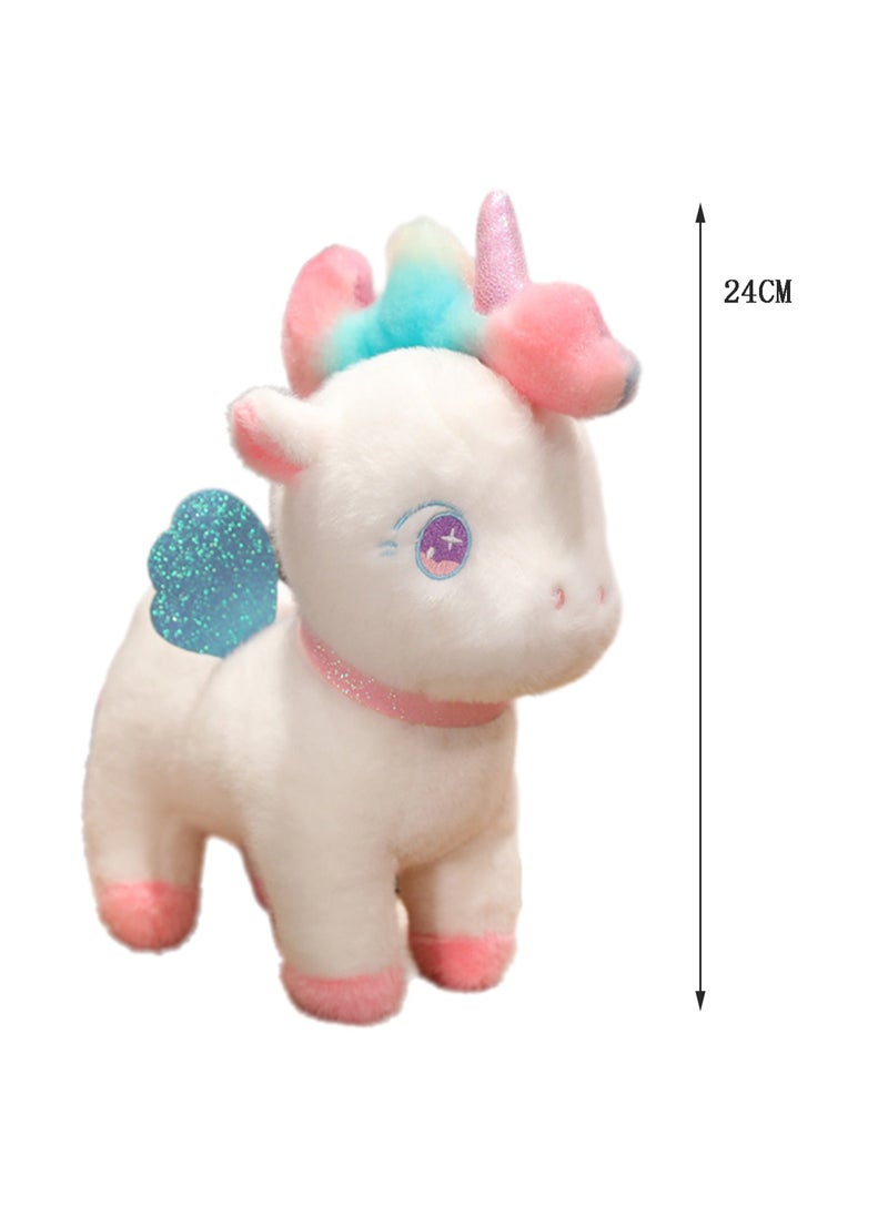 24 CM Cute Unicorn Plush Toy Soft Stuffed Cartoon Animal Doll For Girls And Boys All Ages Gift（White）