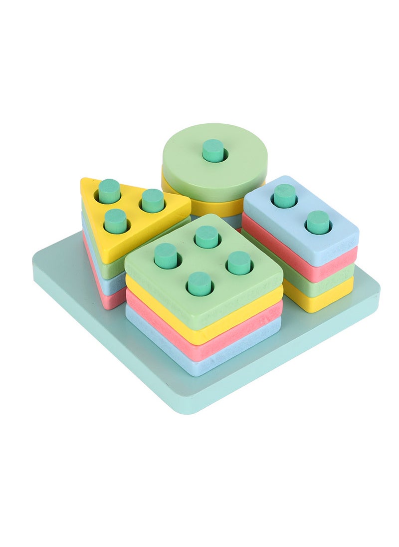 Wooden Montessori Toys Geometric Shape Pillars Z style macaron square four columns (blister packaging)