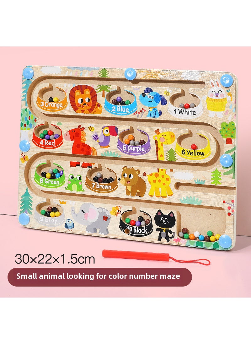 Magnetic Maze Puzzle Counting Beads Toy for Kids Small animals looking for eat color digital maze