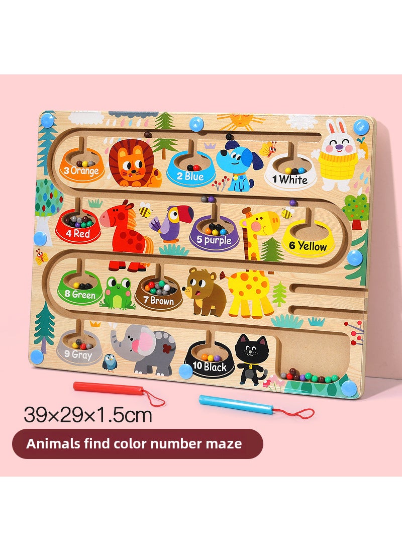 Magnetic Maze Puzzle Counting Beads Toy for Kids Large Animal Looking for Eating Color Digital Maze