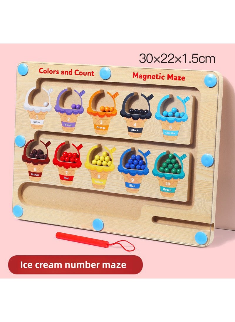 Magnetic Maze Puzzle Counting Beads Toy for Kids Ice Cream Color Classification Maze