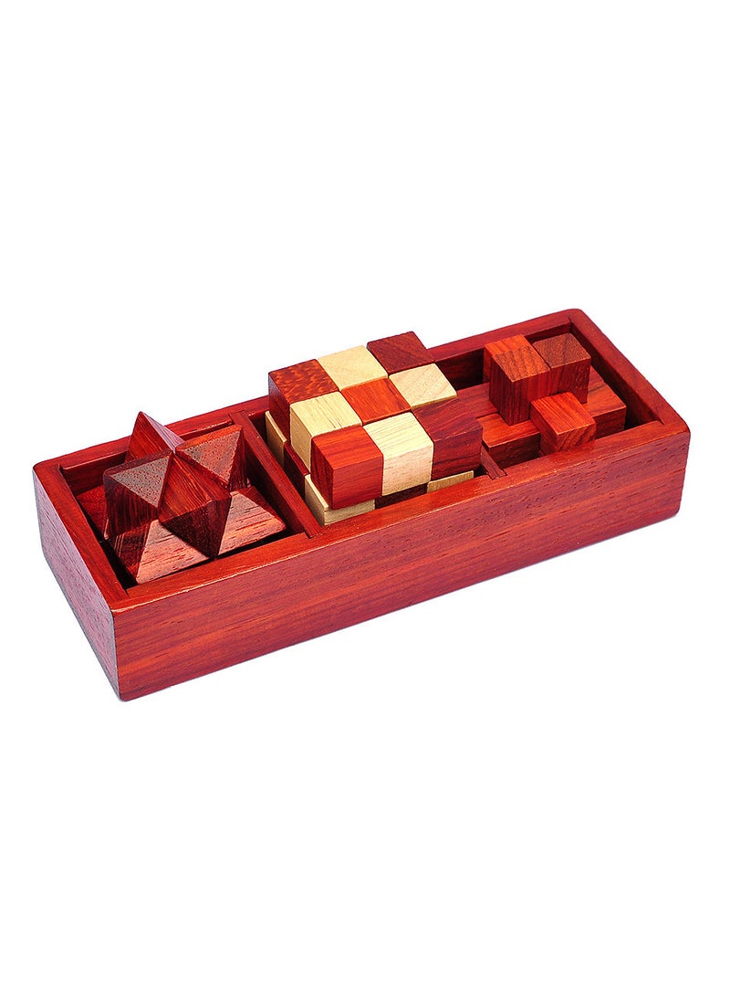 1 x 5 pcs Wooden Kongming Luban Lock Brain Teaser Puzzle Toy Mahogany box three-piece set (4.5cm)