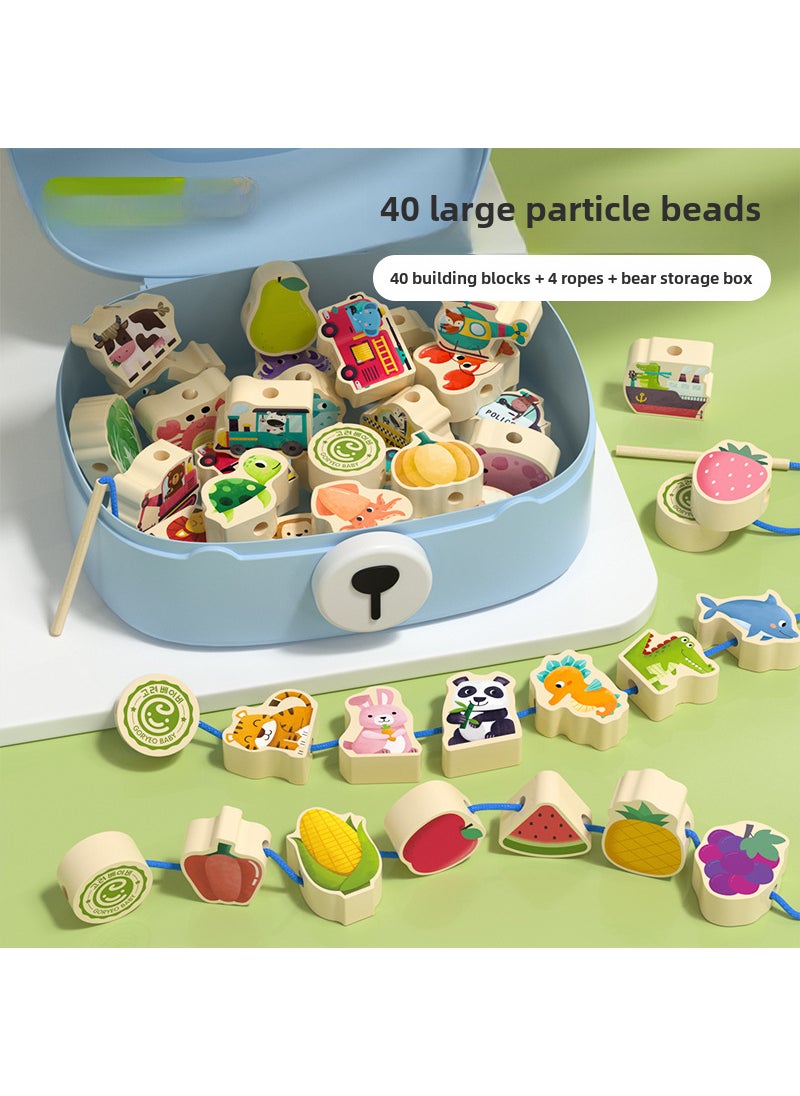 Hand-Eye Coordination Block Threading Set 40 threading toys + bear storage box