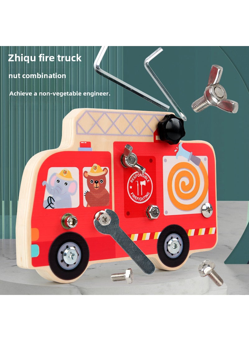 1 x 5 pcs Child Busy Board LED Wooden Montessori Educational Toy Nut fire truck 0.31KG