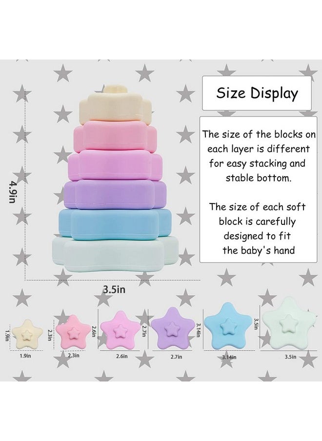 Stacking Toys, Silicone Stacking Rings Teething Toy With Star Shape, Soft Building Blocks, Montessori Early Educational Toy For 6 Month+ Boys & Girls 6Pcs