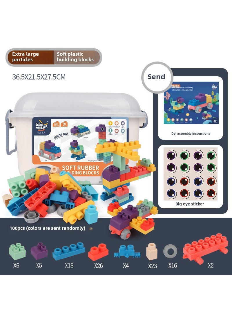 Baby Soft Building Blocks BPA-Free Toys 100 particles [cart storage bucket]]