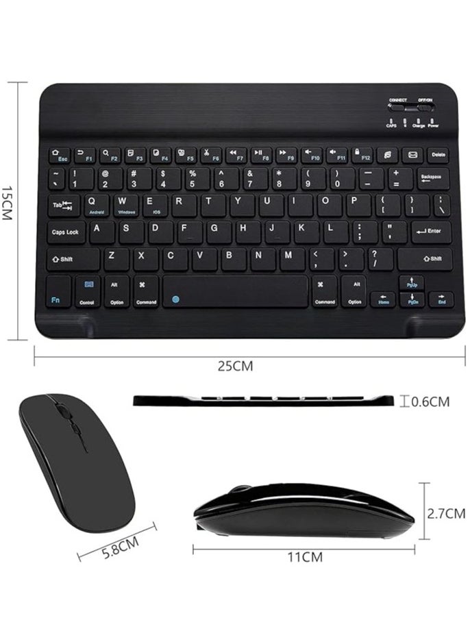 Arabic and English Bluetooth Keyboard and Mouse Combo, Ultra-Slim Portable Compact Wireless Mouse Keyboard Set for IOS Android Windows Tablet Phone iPhone iPad Pro Air Mini (Black)