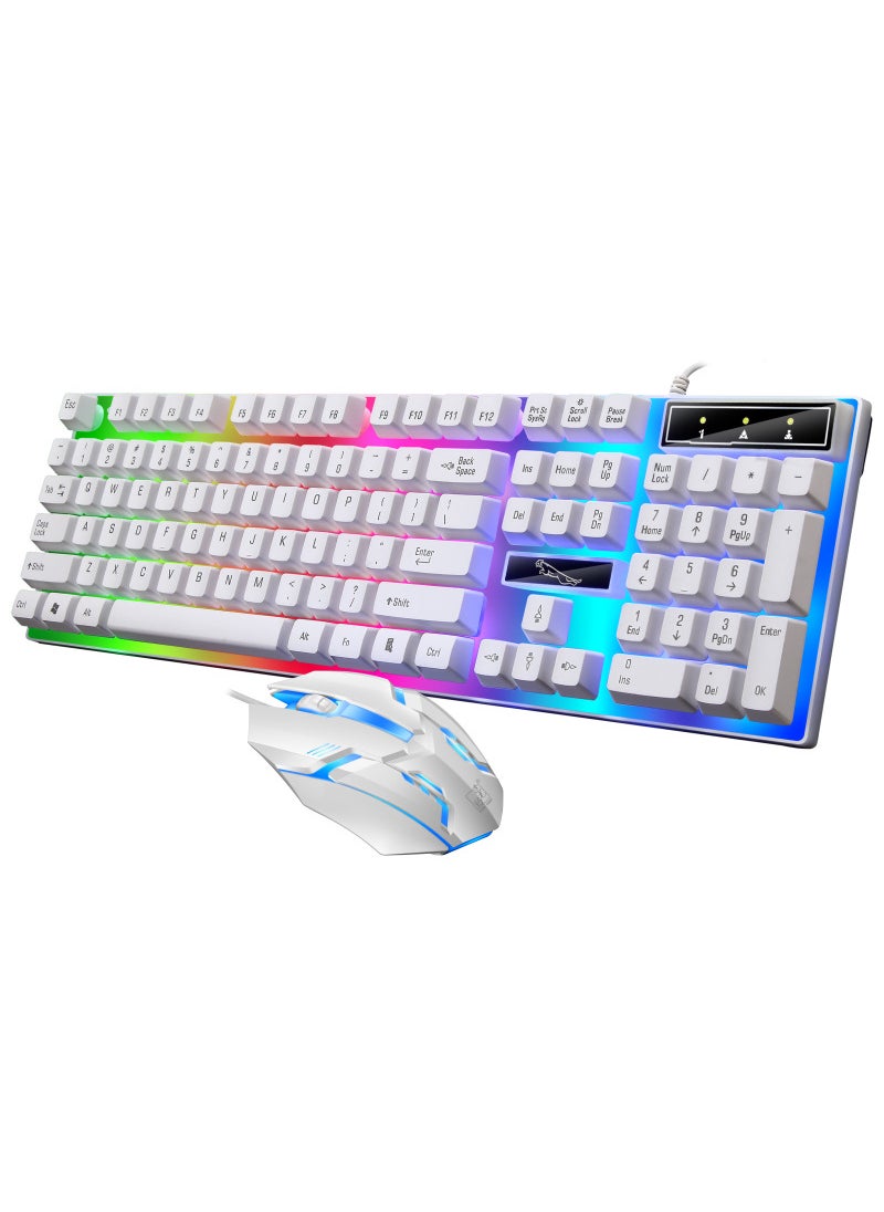 1 x 5 pcs G21B Wired Keyboard and Mouse Combo USB Glowing Mechanical Feel Set white