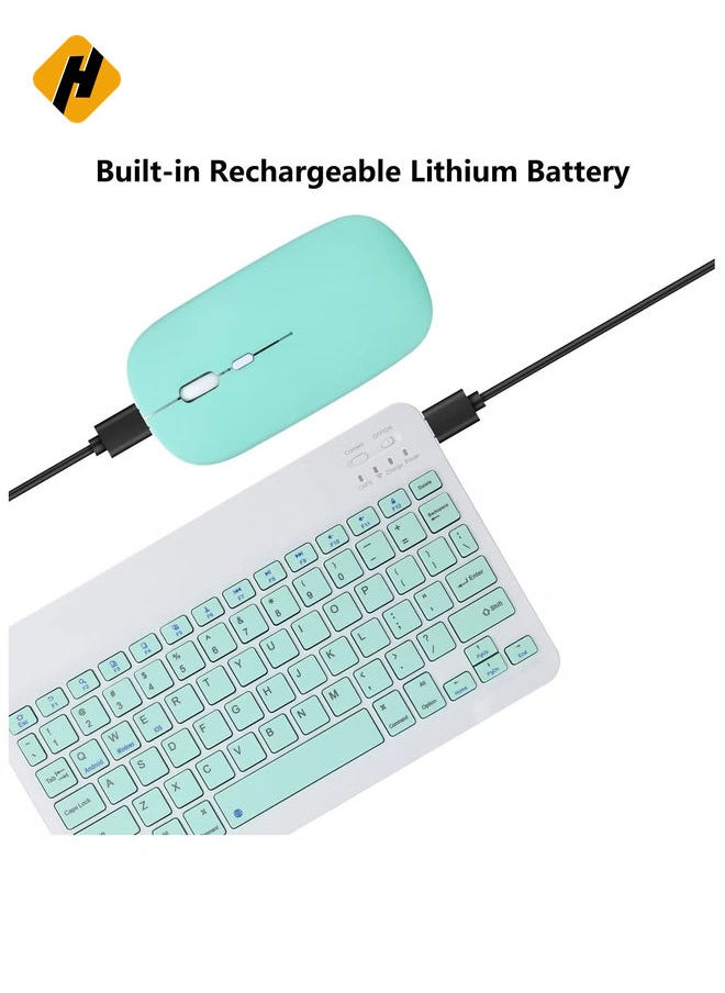 Rechargeable Bluetooth Keyboard and Mouse Combo Ultra-Slim Portable Compact Wireless Mouse Keyboard Set for Android Windows Tablet Cell Phone iPhone iPad Pro Air Mini, iPad OS/iOS 13 and above (Green)