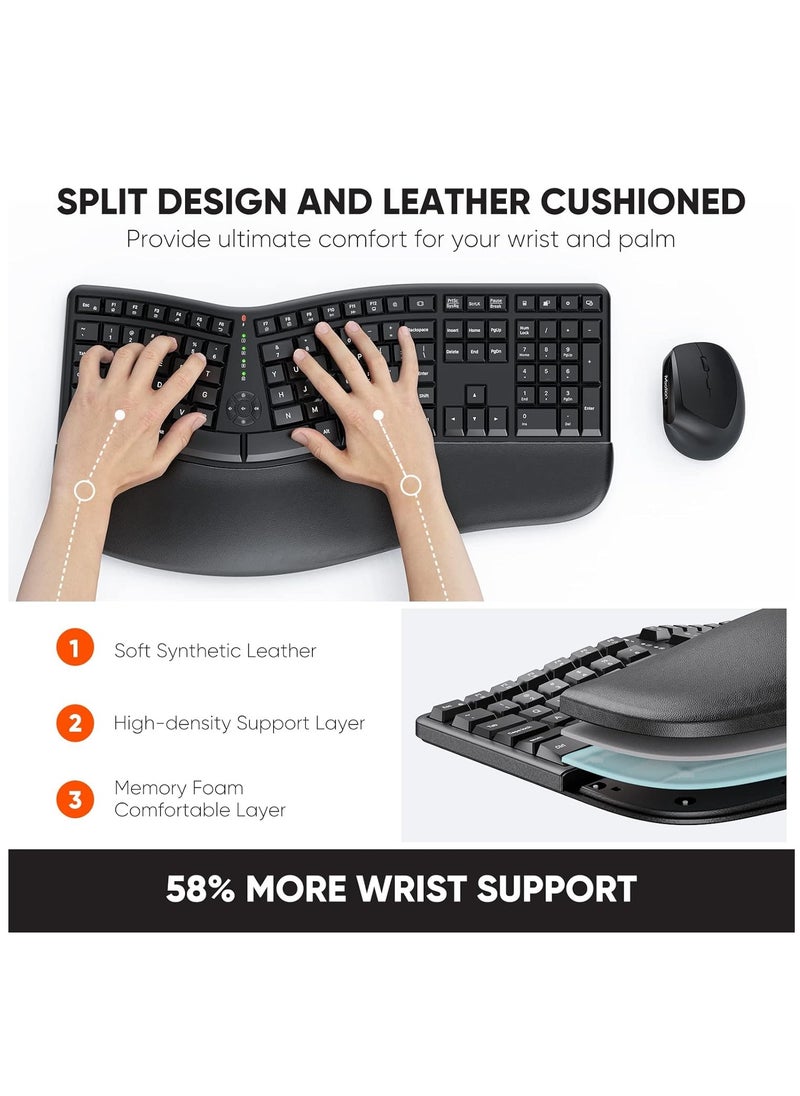 MEETION Director-C Ergonomic Wireless Keyboard and Mouse, Ergo Keyboard with Vertical Mouse, Split Arch Keyboard with Cushioned Wrist Palm Rest, Natural Typing Rechargeable Full Size, Windows/Mac/Computer/Laptop