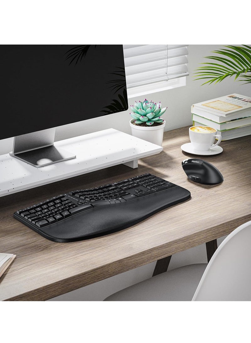 MEETION Director-C Ergonomic Wireless Keyboard and Mouse, Ergo Keyboard with Vertical Mouse, Split Arch Keyboard with Cushioned Wrist Palm Rest, Natural Typing Rechargeable Full Size, Windows/Mac/Computer/Laptop