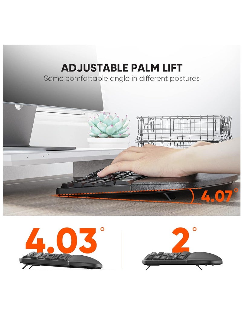 MEETION Director-C Ergonomic Wireless Keyboard and Mouse, Ergo Keyboard with Vertical Mouse, Split Arch Keyboard with Cushioned Wrist Palm Rest, Natural Typing Rechargeable Full Size, Windows/Mac/Computer/Laptop