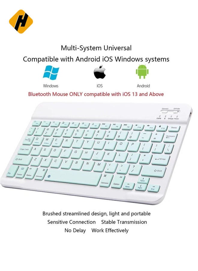 Ultra-Slim Bluetooth Keyboard and Mouse Combo Rechargeable Portable Wireless Keyboard Mouse Set for Apple iPad iPhone iOS 13 and Above Samsung Tablet Phone Smartphone Android Windows-Green