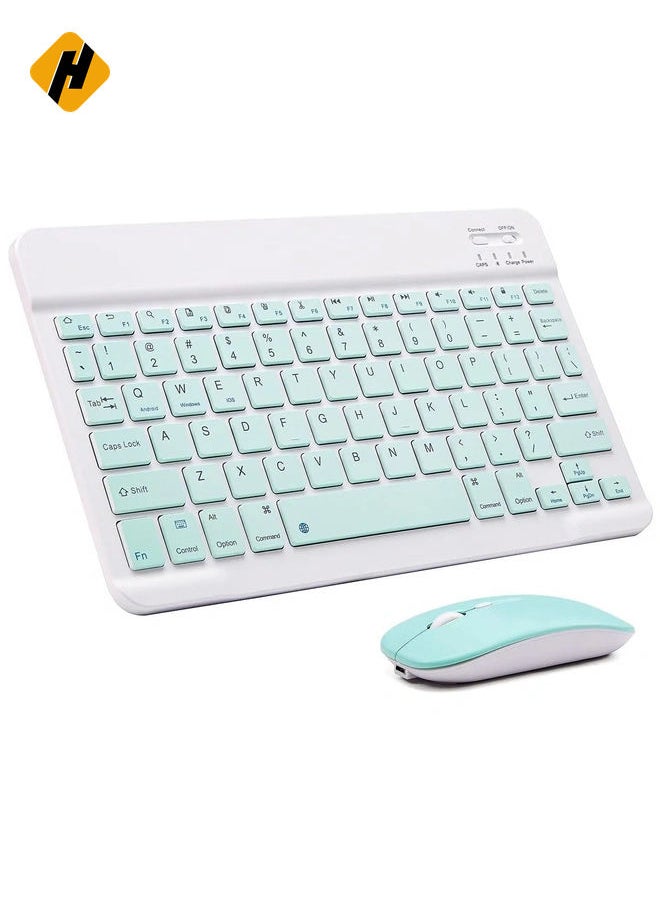 Ultra-Slim Bluetooth Keyboard and Mouse Combo Rechargeable Portable Wireless Keyboard Mouse Set for Apple iPad iPhone iOS 13 and Above Samsung Tablet Phone Smartphone Android Windows-Green