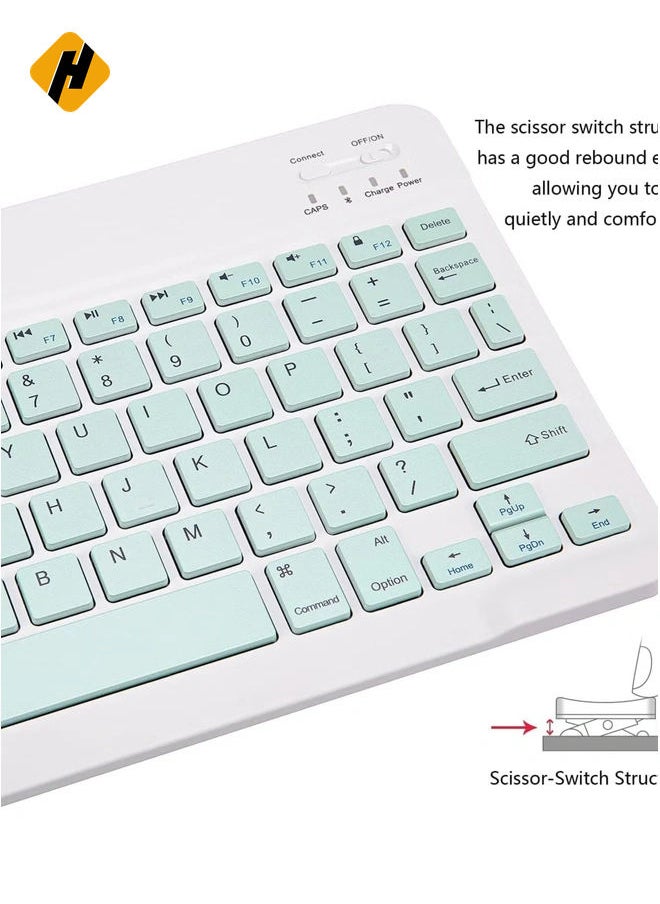 Ultra-Slim Bluetooth Keyboard and Mouse Combo Rechargeable Portable Wireless Keyboard Mouse Set for Apple iPad iPhone iOS 13 and Above Samsung Tablet Phone Smartphone Android Windows-Green