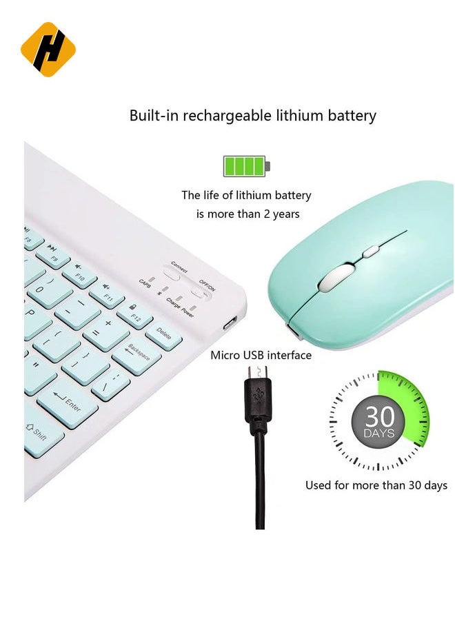 Ultra-Slim Bluetooth Keyboard and Mouse Combo Rechargeable Portable Wireless Keyboard Mouse Set for Apple iPad iPhone iOS 13 and Above Samsung Tablet Phone Smartphone Android Windows-Green