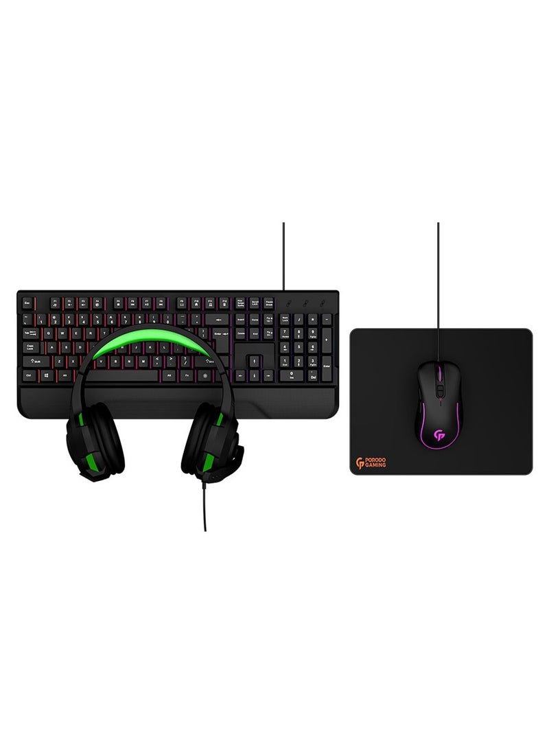 Porodo Gaming 4 in 1 Starter Kit ( Keyboard / Headphone / Mouse / Mouse Pad ) - Black