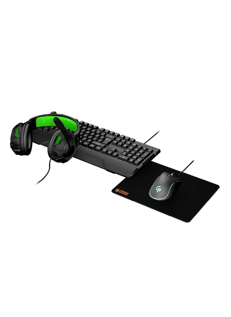 Porodo Gaming 4 in 1 Starter Kit ( Keyboard / Headphone / Mouse / Mouse Pad ) - Black