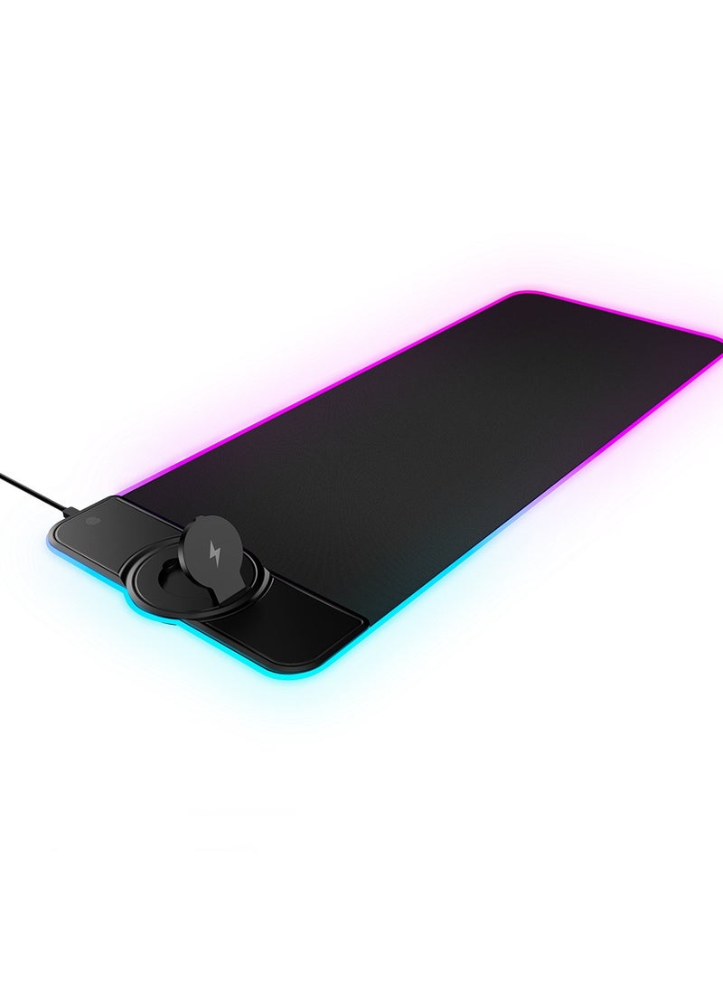 RGB Gaming Mouse Pad with Wireless Charger, Phone Stand, and LED Lighting – Multi-Functional Desk Accessory for Gamers & Office Use