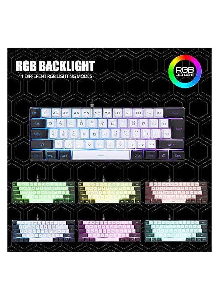 Wired Gaming Keyboard, RGB LED Backlit Gaming Keyboard, 61 Keys Mini Mechanical Feel Keyboard, Plug and Play, Compact Ergonomic Keyboard for Windows, OS X, Laptop, PC, Gamer