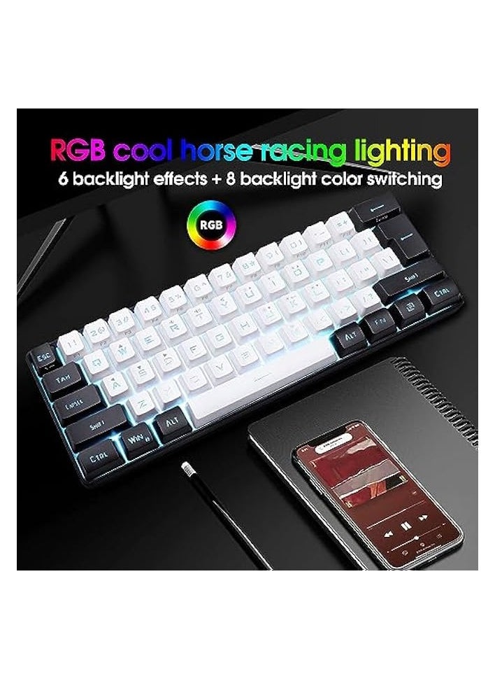 Wired Gaming Keyboard, RGB LED Backlit Gaming Keyboard, 61 Keys Mini Mechanical Feel Keyboard, Plug and Play, Compact Ergonomic Keyboard for Windows, OS X, Laptop, PC, Gamer